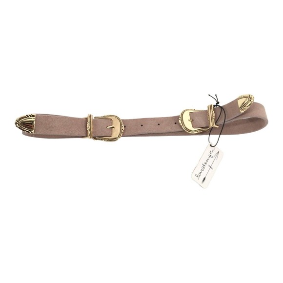 New LoveStrength Keller Double Buckle Belt Revolve Taupe Nude Gold Small S
